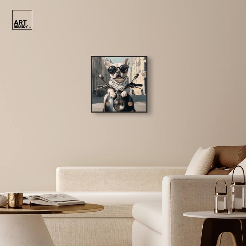 Frenchie on a Scooter Drive Canvas by Art Remedy