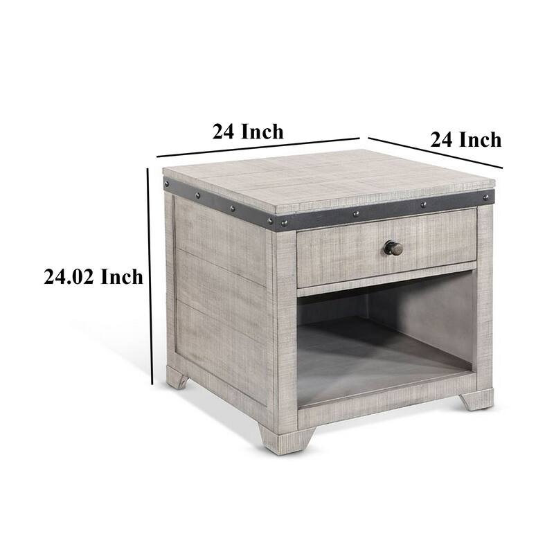 Nelly Side End Table, 1 Drawer and Shelf, 24 Inch Gray Mahogany Wood