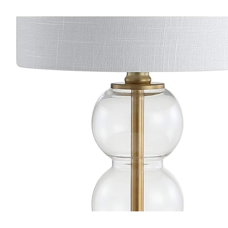 Wilson 21" Glass/Metal LED Table Lamp, White/Brass Gold by JONATHAN Y