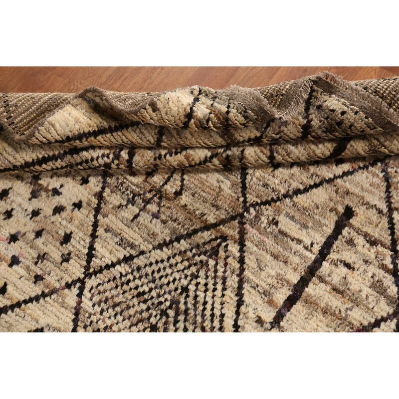Geometric / Modern Moroccan Oriental Rug Handmade Beige Wool Carpet - 6'1" x 7'7"