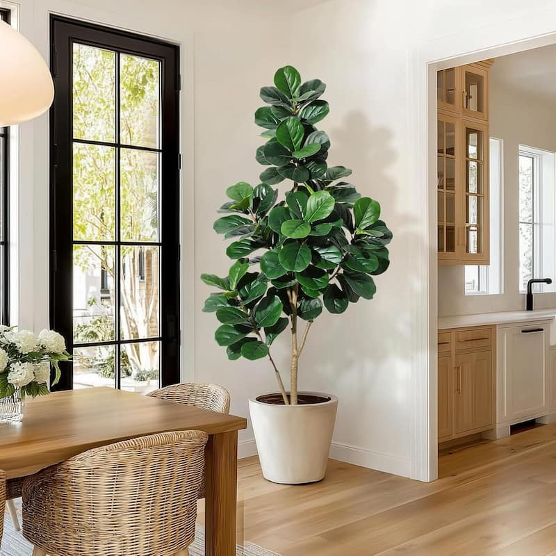 Artificial Fiddle Leaf Fig Tree with White Planter Pot for Home Decor