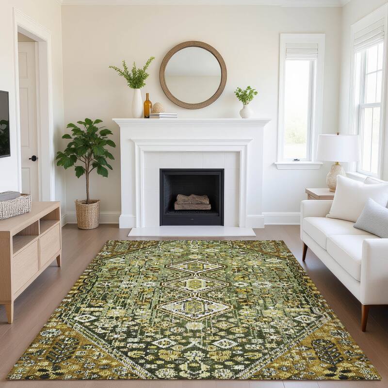 Premium Washable Super Soft Traditional Global Mayfield Rug - 8' x 10' - Olive