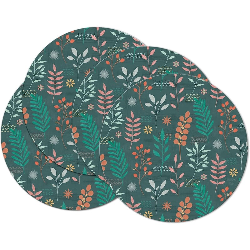 Fresh Petals Round Reversible Easy Care Flexible Plastic Placemat 4 Pack Made in The USA - Set of 4