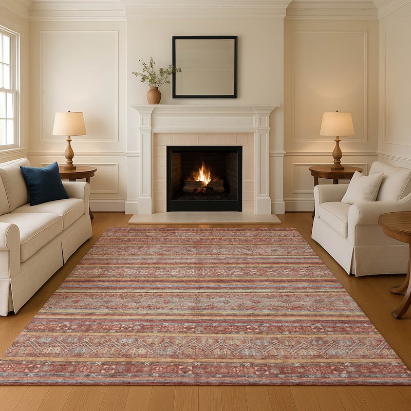 Premium Washable Super Soft Boho Stripes Mayfield Rug - Paprika - 9' x 12'