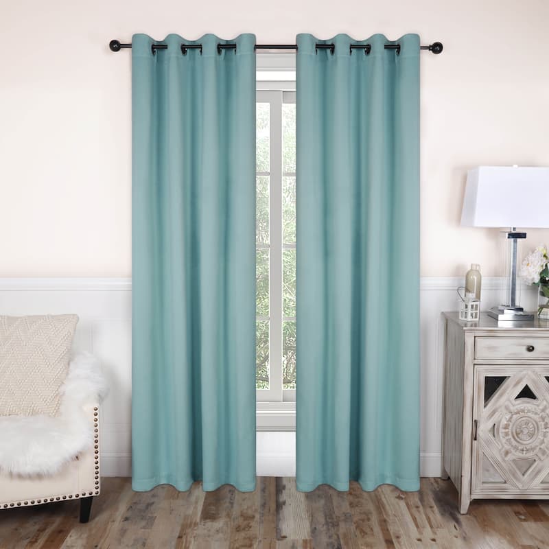 Modern Solid Room Darkening Blackout Curtains, Rod Pocket, Set of 2 - 2PC- 52" X 84" - Green Lily