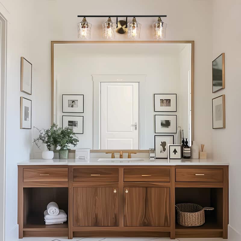 Modern Black Gold Bathroom Vanity Light Hammered Glass Wall Sconces Lamps with 1/2/3/4 Lights