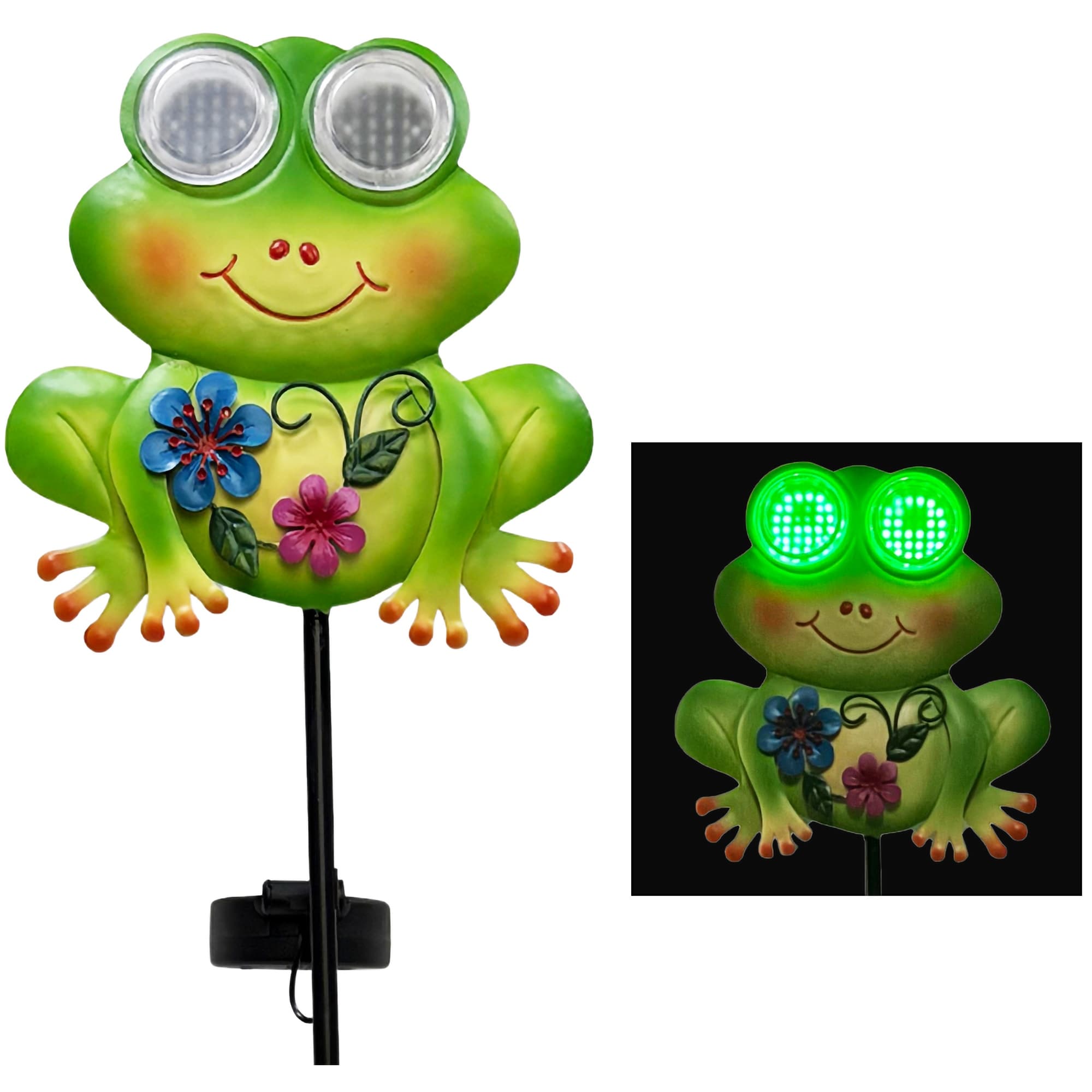 36" Solar Iron LED Twinkle Eyes Frog Stake