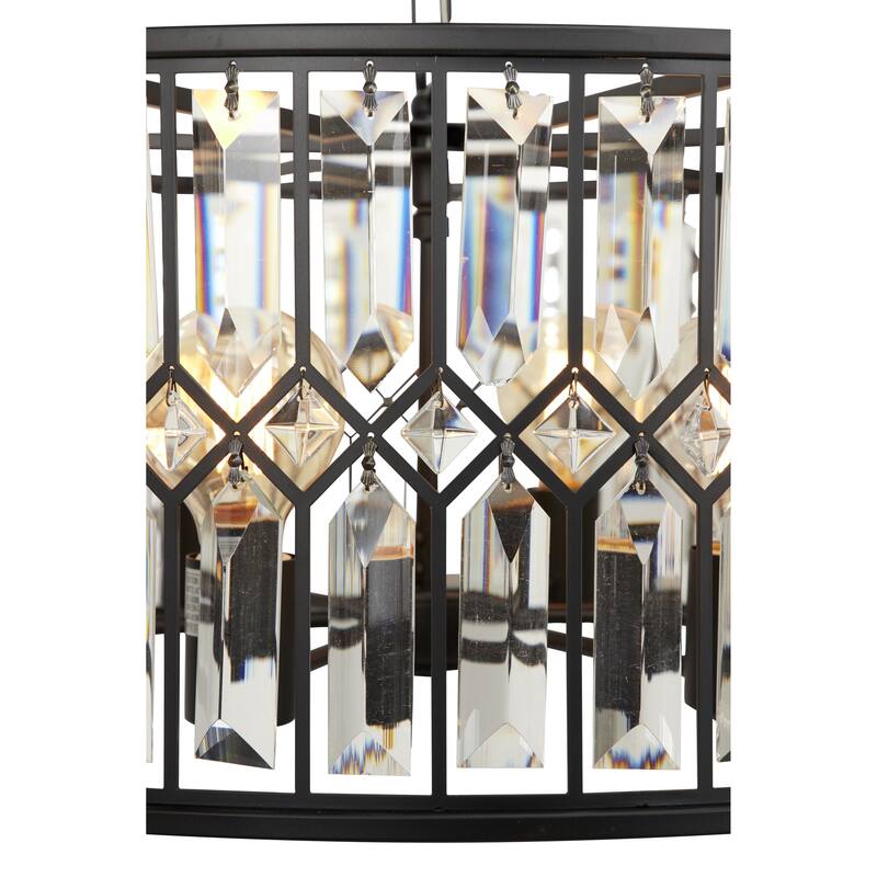 Metal Crystal Embellished 6 Light Room Chandelier with Link Chain - Black - Roche River Decor