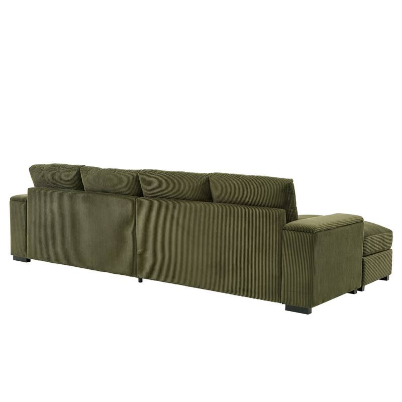 U-Shaped Sectional Sofa with 2 Movable Ottomans, Comfy Corduroy Upholstered 4 Seater Sofa, Lounge Sofa with Storage Armrests