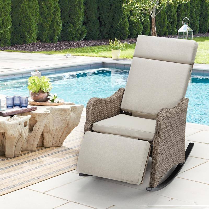 Outdoor Recliner Rocking Chairs with Soft Removable Cushions and Footrests
