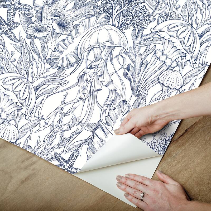 NuWallpaper Under the Sea Navy Blue Peel and Stick Wallpaper - N/A