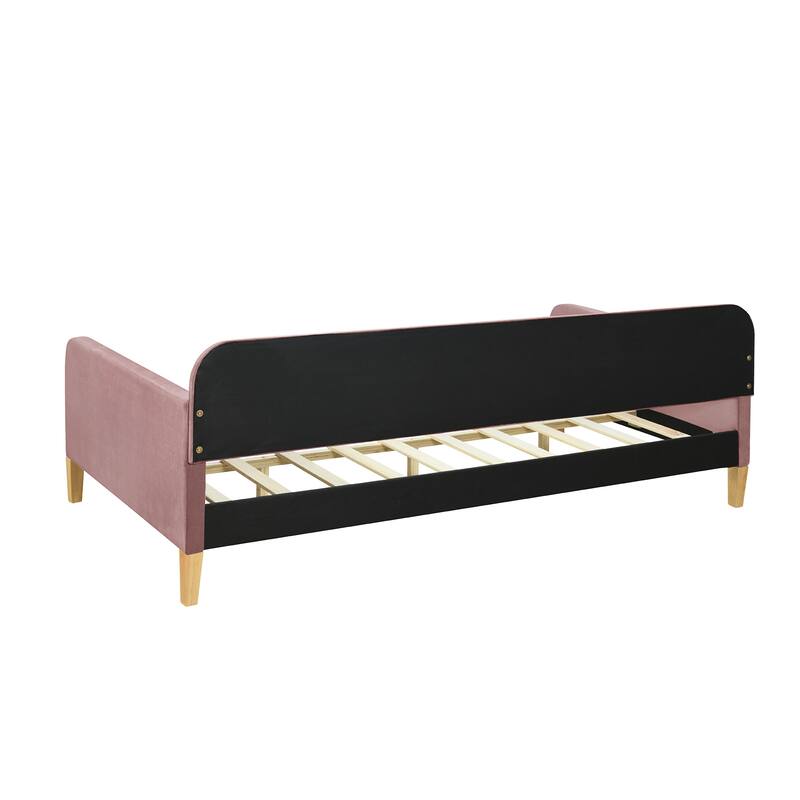 Twin Size Velvet Upholstered Daybed Frame with Tufted Backrest & 4 Legs