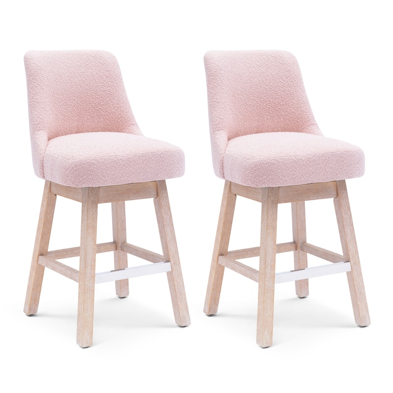 Boucle Polyester Upholstered Swivel Counter Stool - Foot Glides (Set of 2)