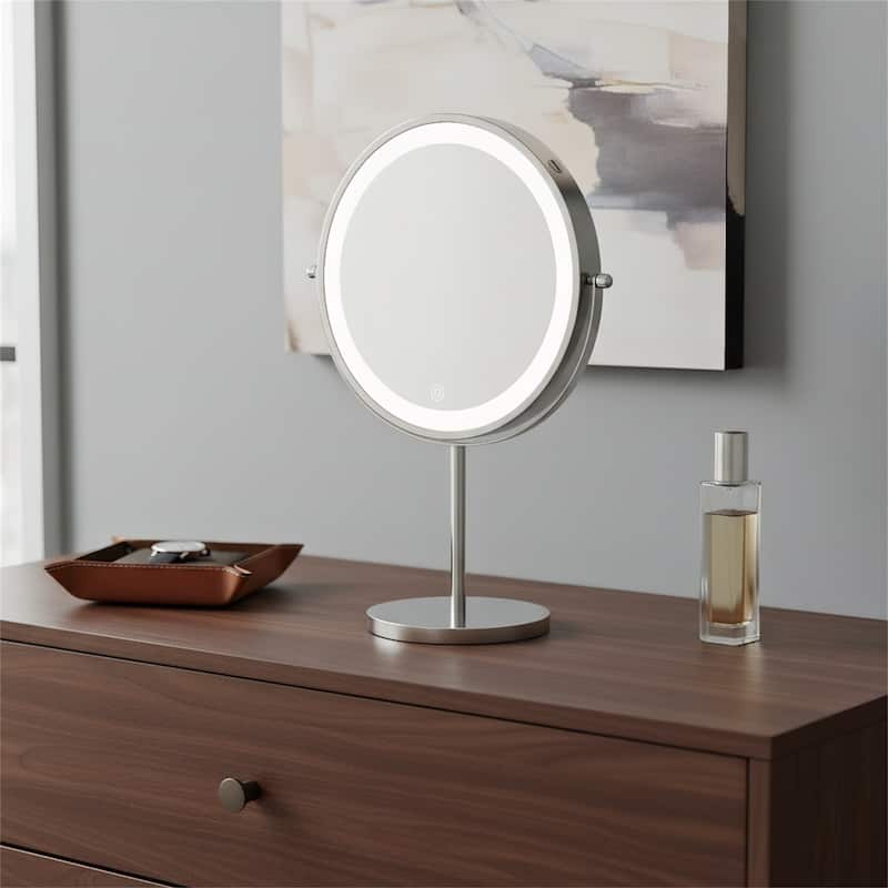 1X/10X 360 Rotation Makeup Mirror w/ Lights and 3 Color Lighting Dimmable