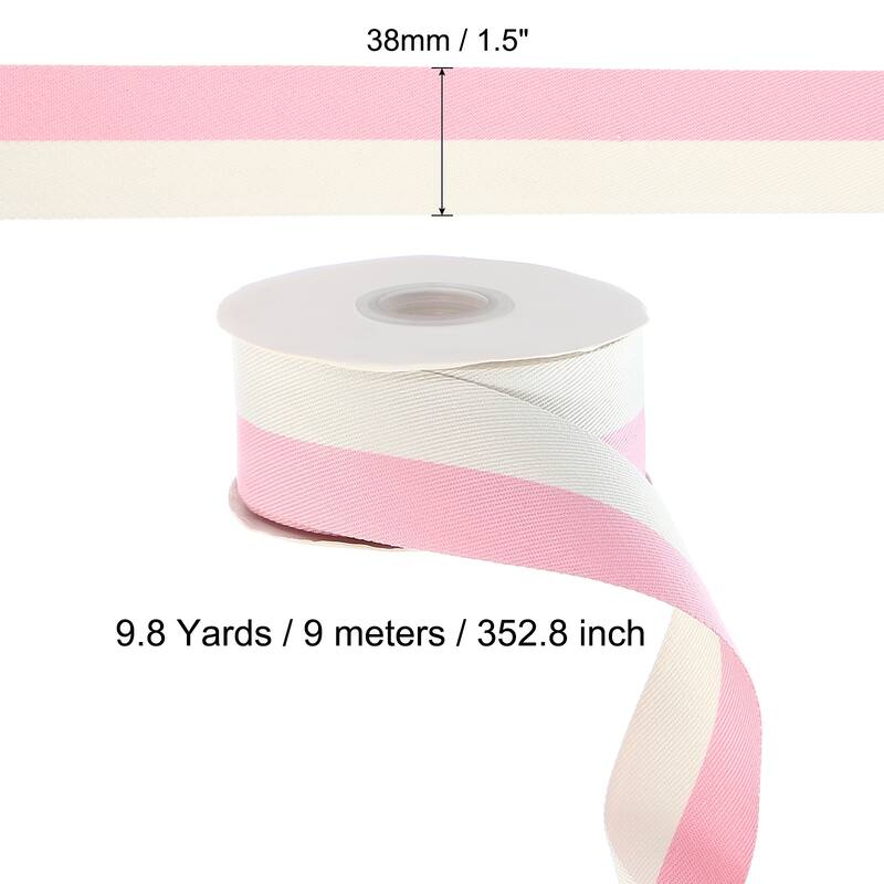 9.8 Yards Christmas Striped Ribbon, Ribbon Candy Roll - Pink/White - 9.8 Yards x 1.5"