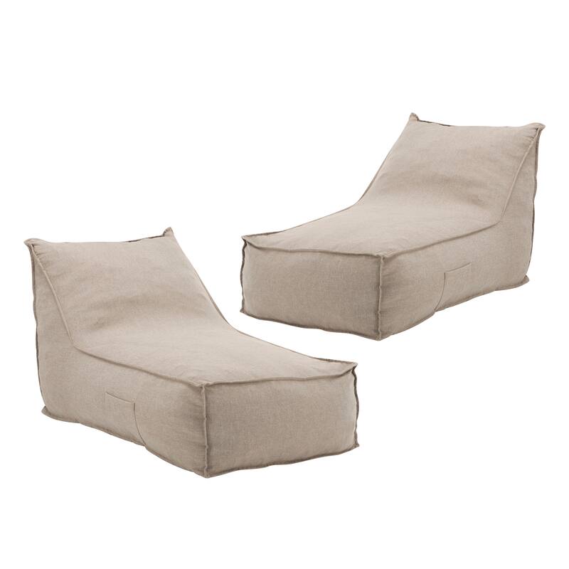 Roomfitters Perry Outdoor Bean Bag Lounge Chair with Water Repellent Fabric, Half Length Design, Beige