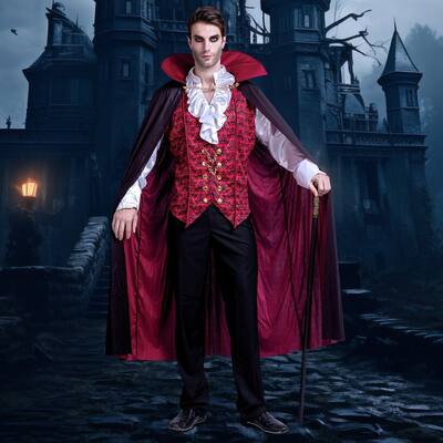 Victorian Goth Vampire Costume: Classic Dracula Look (Medium Size)