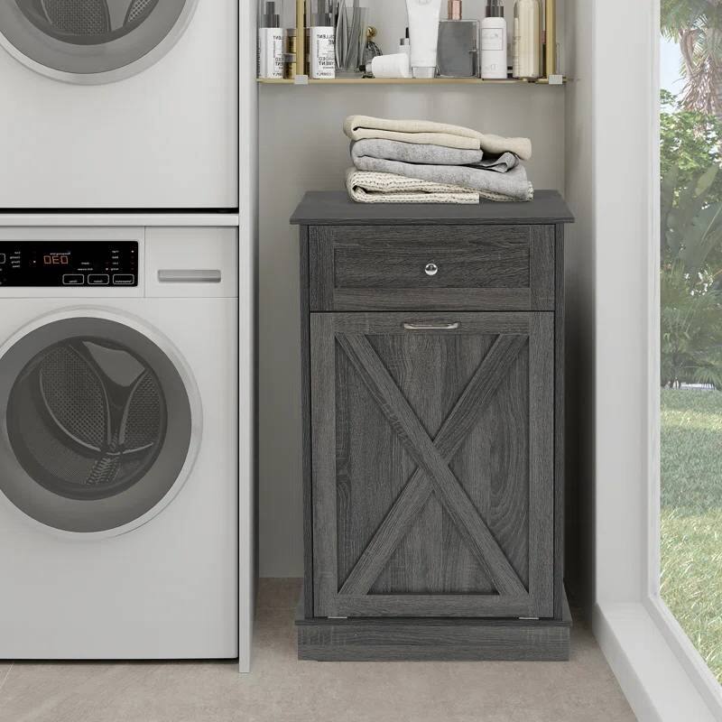 Wood 10-Gallon Tilt-Out Trash Can Cabinet Manual Lift