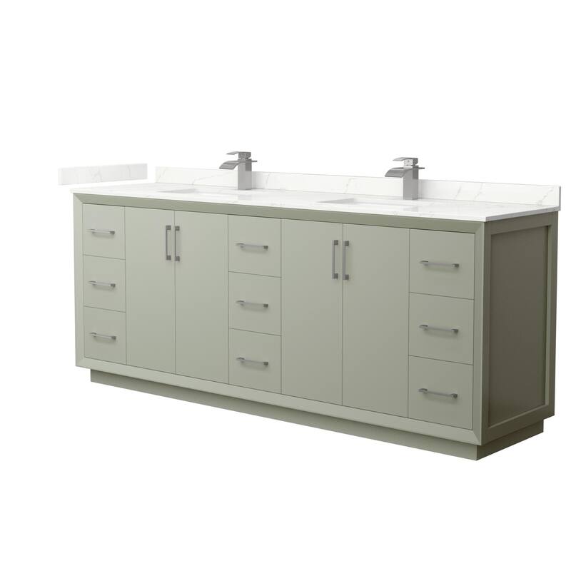 Wyndham Collection WCF414184D-QTZ-UNSMXX Strada 84" Free Standing - Light Green / Giotto Quartz Top / Brushed Nickel