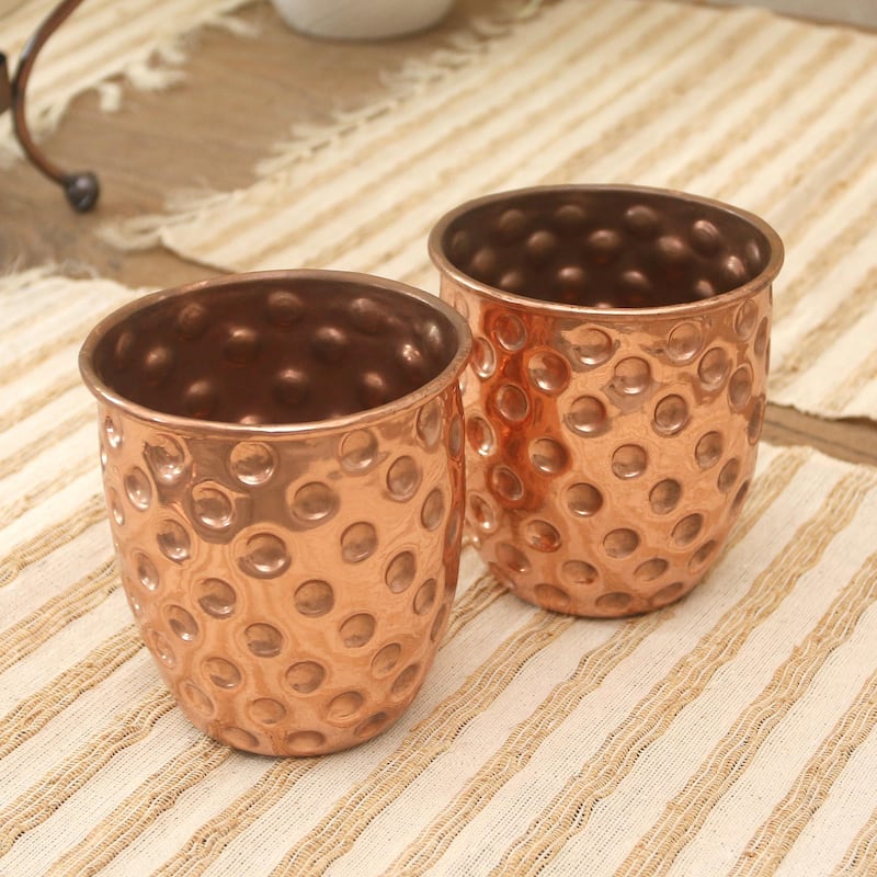 Novica Handmade Rosy Polka Dots Copper Cups (Pair)