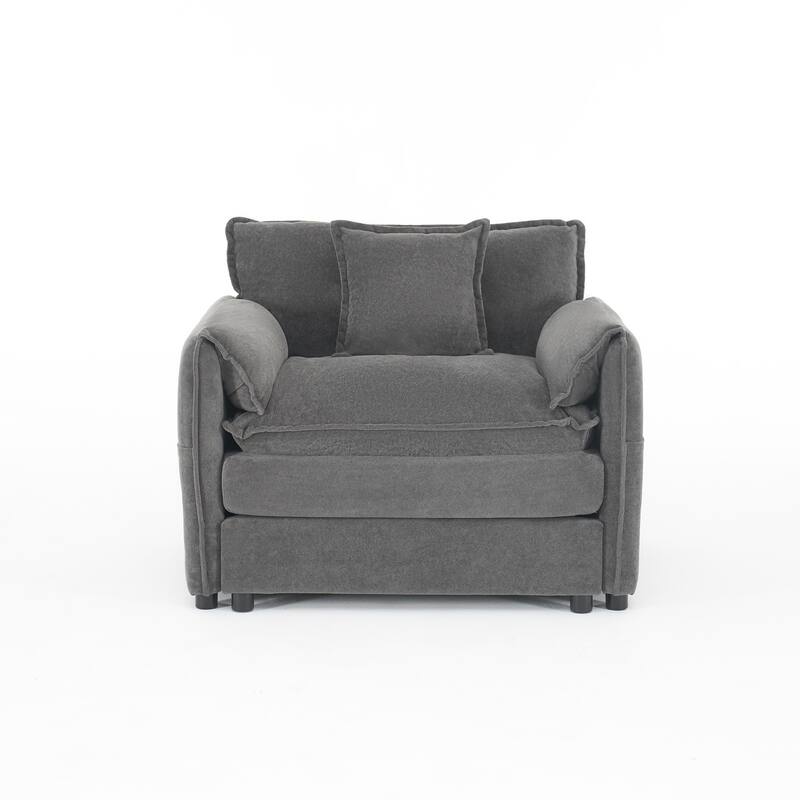 Anmytek Oversized Modern Grey Chenille Armchair with Toss Pillow and Deep Seat