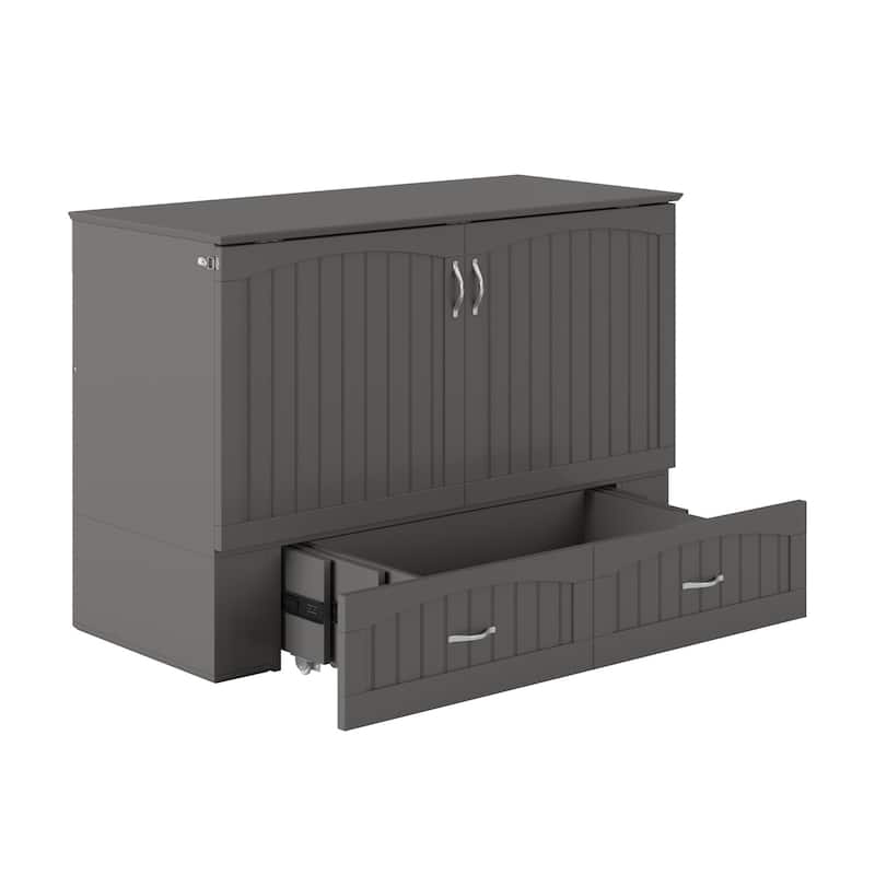 Murphy Bed Chest Full Size - Memory Foam Mattress & USB Charging - Grey Compact Space Saver