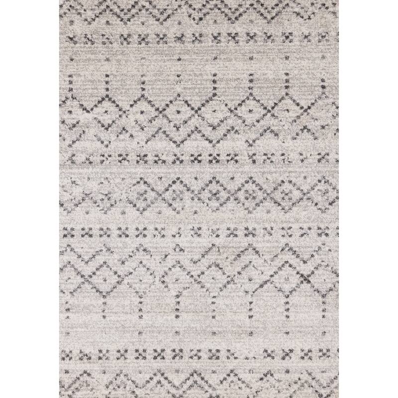Flynn Collection - Grey/White Banded Tribal Motif Rug