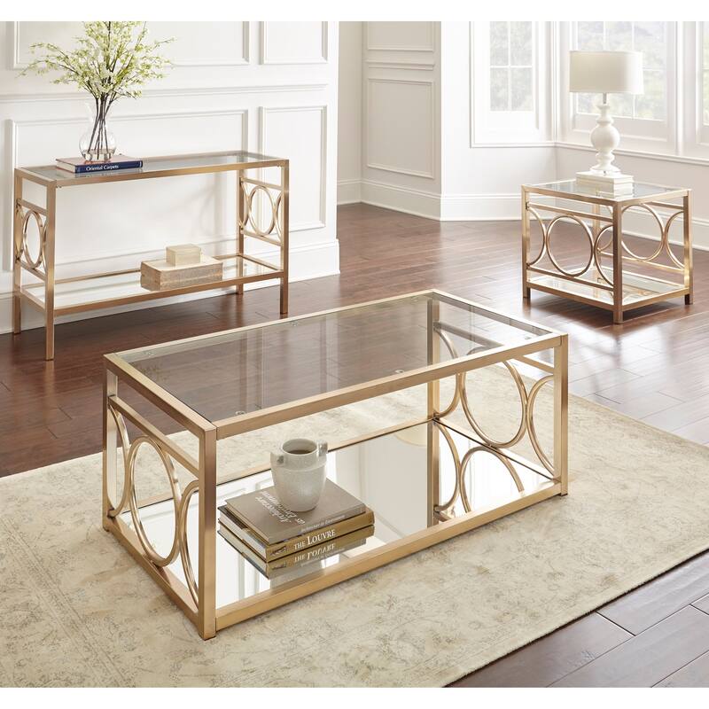 Steve Silver Oria Modern Tempered Glass and Gold Metal 3-Piece Occasional Set