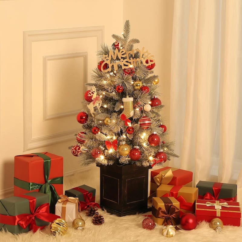 3 Ft Pre-Lit Christmas Tree, Artificial Christmas Trees with Base, Xmas Trees with 78 LED Lights - 4#