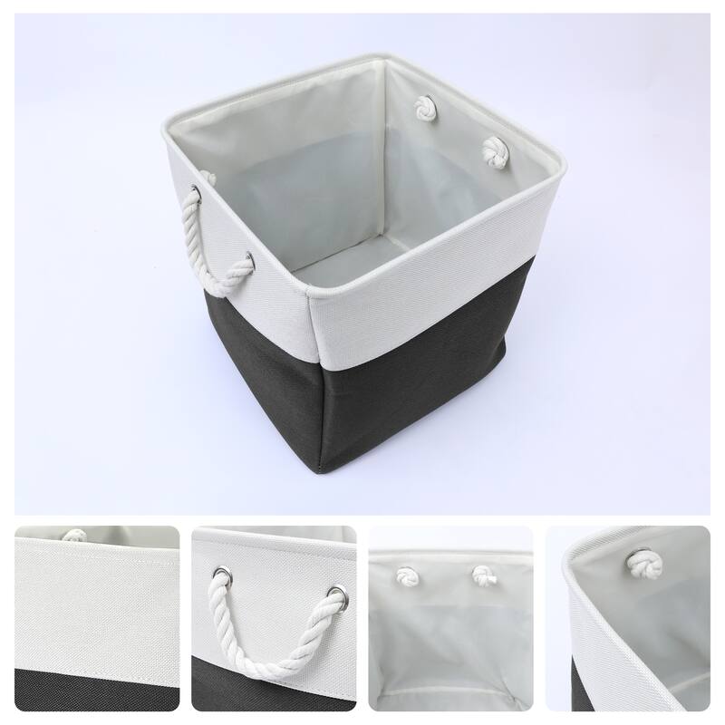 Square Fabric Collapsible Storage Basket Bin with Handle, Storage Cube for Shelves Closet Organizing Clothes Books - 13inch - White/Black