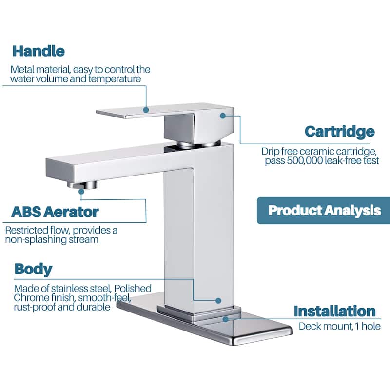 WOWOW 1.2 GPM Single Handle Bathroom Sink Faucet