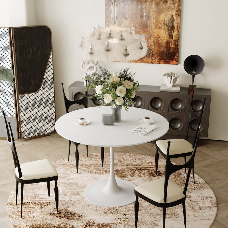 Solid Wood Veneer Table Top with Metal Base Dining Table