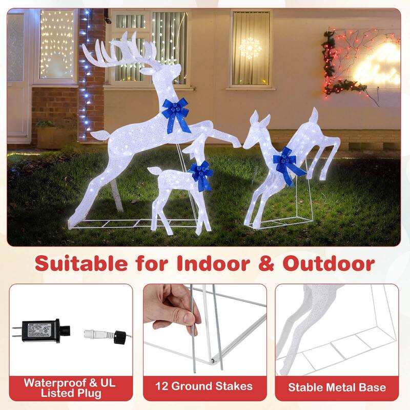 Costway 3 PCS Lighted Christmas Reindeer Family Set Holiday Decoration - See Details