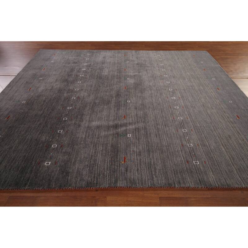 Gray Gabbeh Indian Area Rug Handmade Wool Carpet - 8'1"x 9'6"