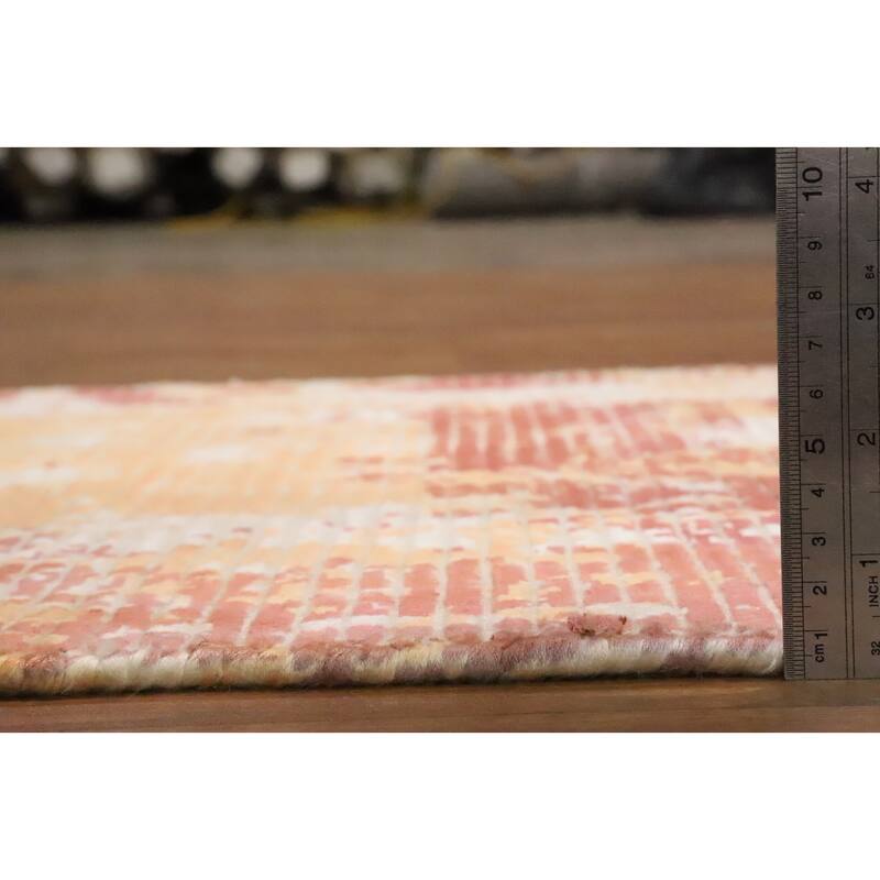 Hand Knotted Oriental Viscose Silk Carpet Modern Abstract Oranges & Rust Abstract Area Rug - 4' 0'' X 2' 0''
