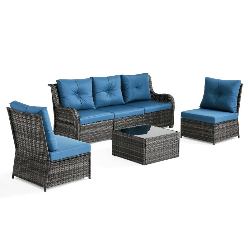 6-pieces Patio Wicker Outdoor Sectional Seating Sofa Set with Coffee Table