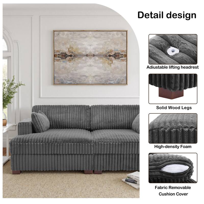 Sophia 84" W Plush Corduroy Chaise Lounge Modular Sectional Sofa