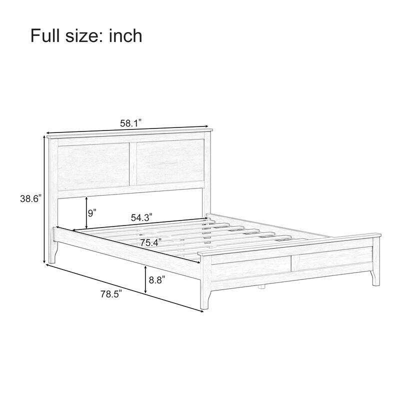 Modern White Solid Wood Full Platform Bed with Headboard and Slat Design