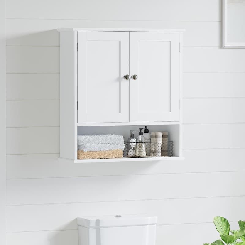Bathroom Wall Cabinet with Door, Over Toilet Storage Cabinet with and Adjustable Shelves, 3-Tier Medicine Cabinet Wall Mounted