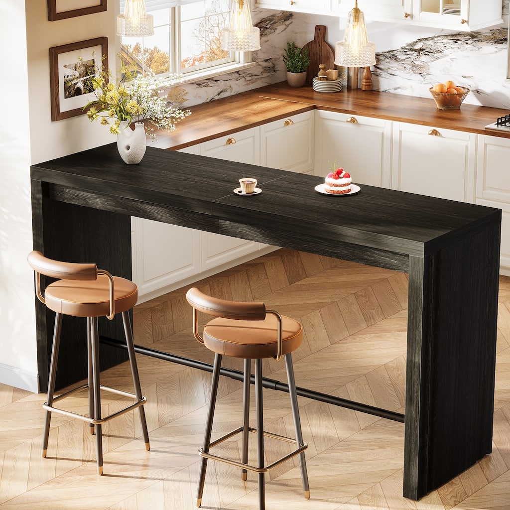 63 Inch Bar Table with Footrest for Kitchen, Dining Room, Living Room, Bistro - 63" L x 19.69" W x 35.43" H