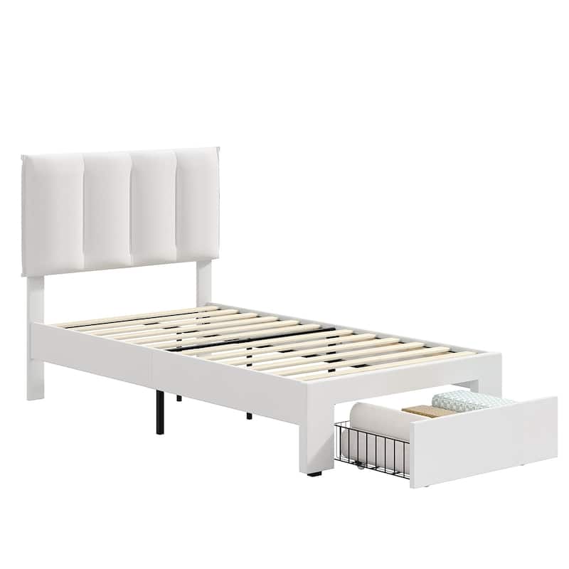 Javlergo Bed Frame with Storage Drawers, Upholstered Platform Bed Frame with Adjustable Headboard