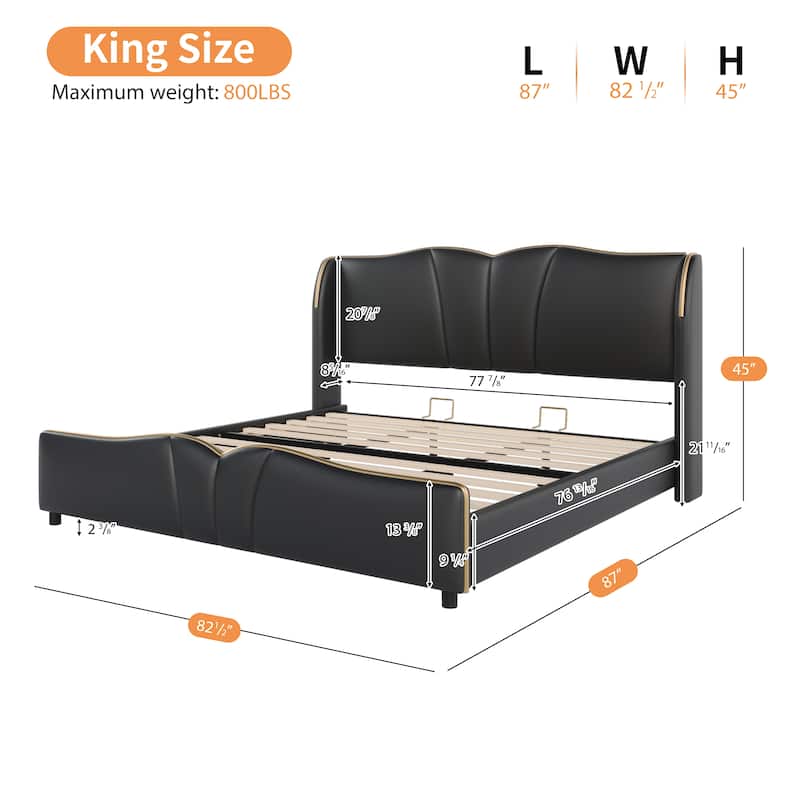 Christopher Knight Home - Emerson Modern Leather Upholstered Bed Frame with Wingback Headboard and Wavy Footboard
