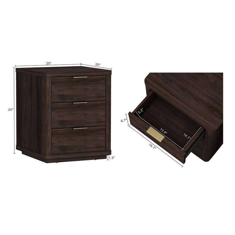 Manhattan Comfort Evelyn 3 Drawer Modern Nightstand Set of 2