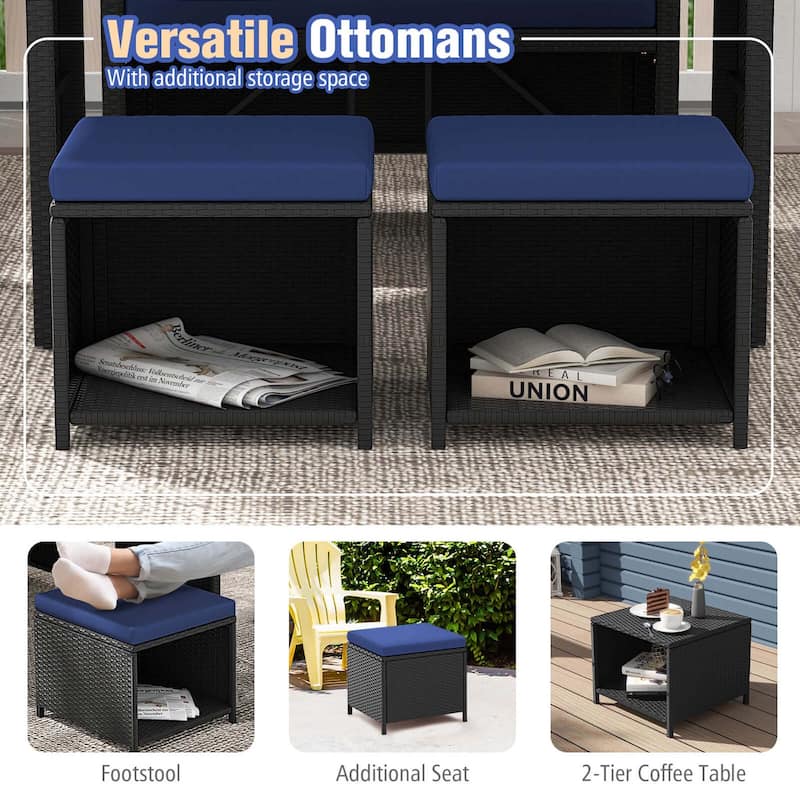 Costway 4 PCS Outdoor Dining Set, Rattan Loveseat Chair & 2 Ottomans - See Details