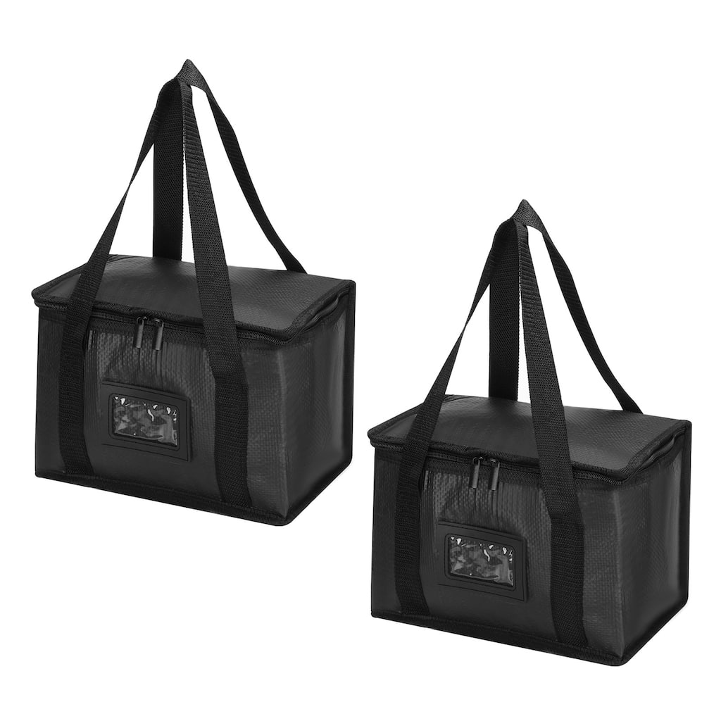 2Pcs 11"x6.7"x7.9" Insulated Reusable Grocery Bag Food Delivery Tote Bags, Black