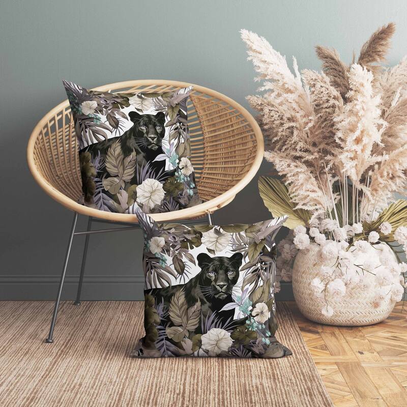 Panther Tropic Twilight Faux Suede Reversible Throw Pillow Black and Olive