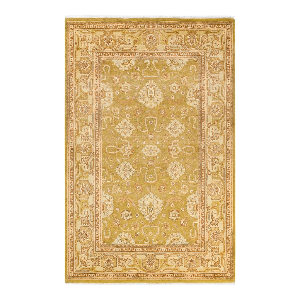 Overton Hand Knotted Wool Vintage Inspired Modern Contemporary Eclectic Green Area Rug - 5'10" x 9'2"