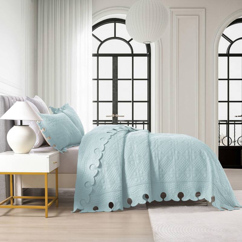 MarCielo 3PCS 100% Cotton Oversized Bedspread Set Coverlet Quilt Set TW