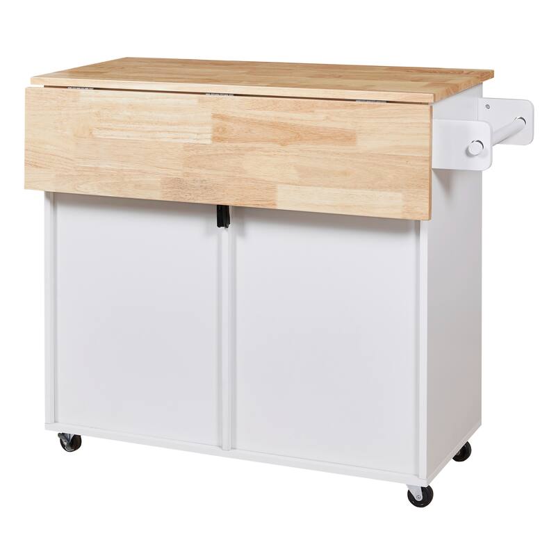 Rolling Kitchen Island with Storage, Kitchen Cart with Rubber Wood Top