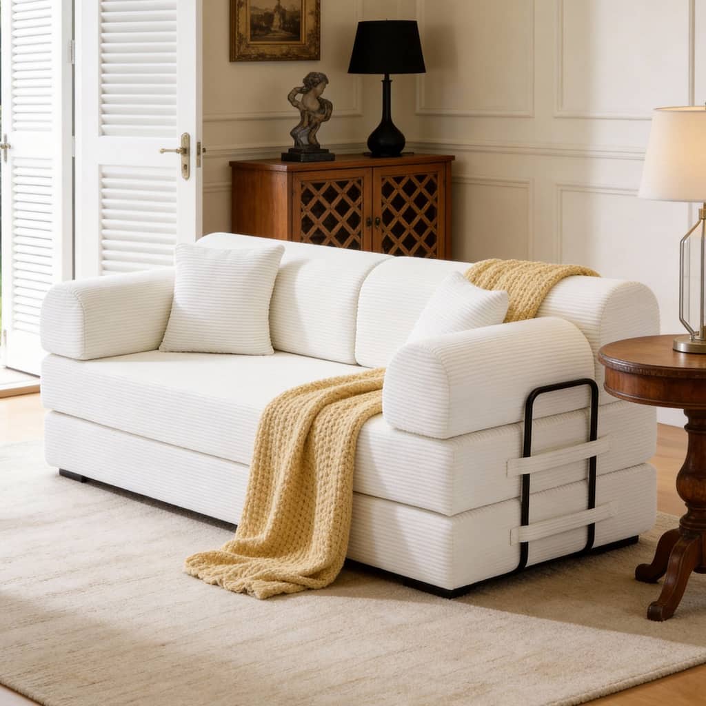 78.74" Corduroy Folding Mattress Sofa with Cylindrical Pillow